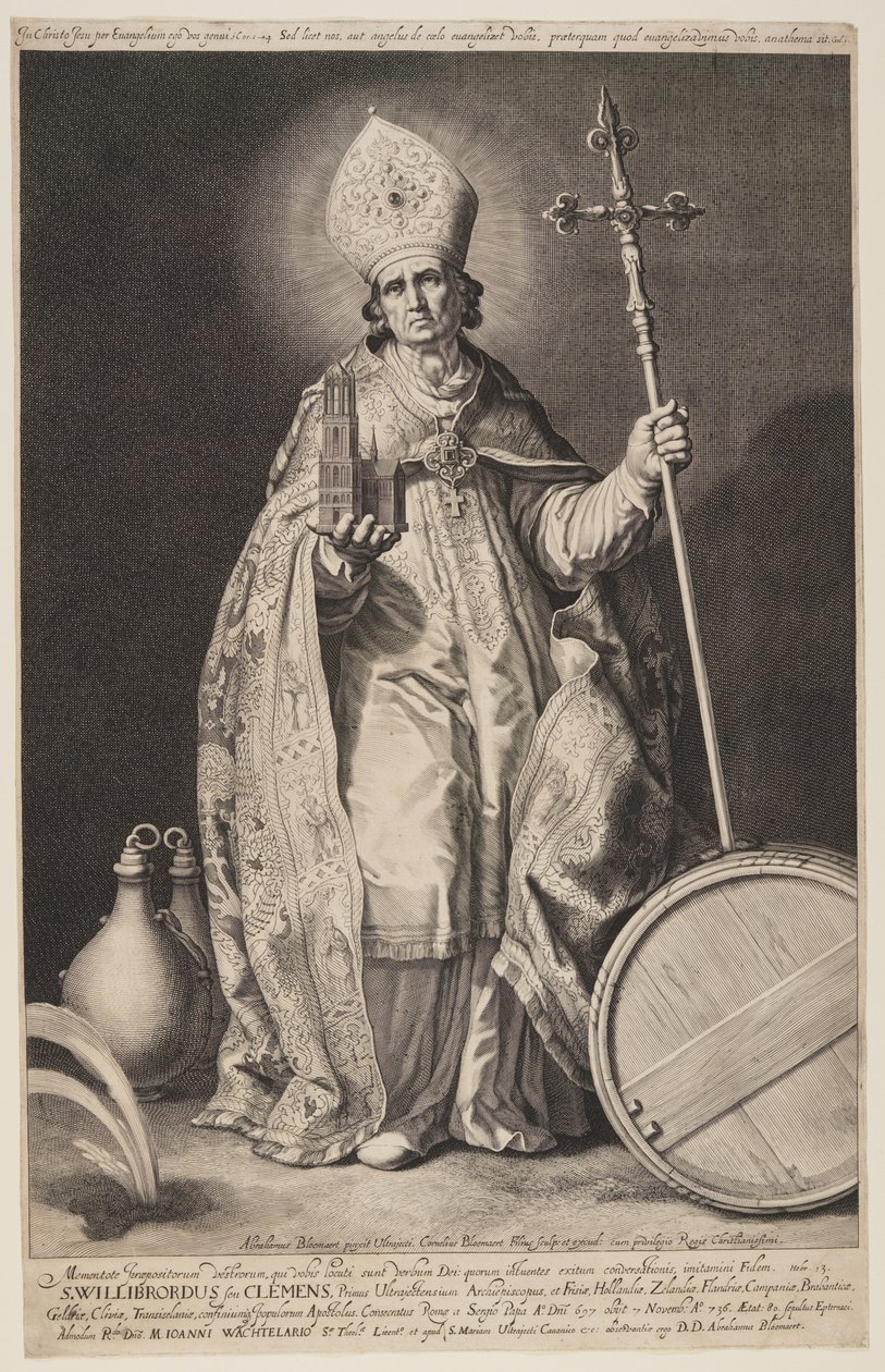 St Willibrord，图版 2，选自《乌得勒支主教》。 作者 科尼利斯·布洛埃马特（Cornelis Bloemaert）
