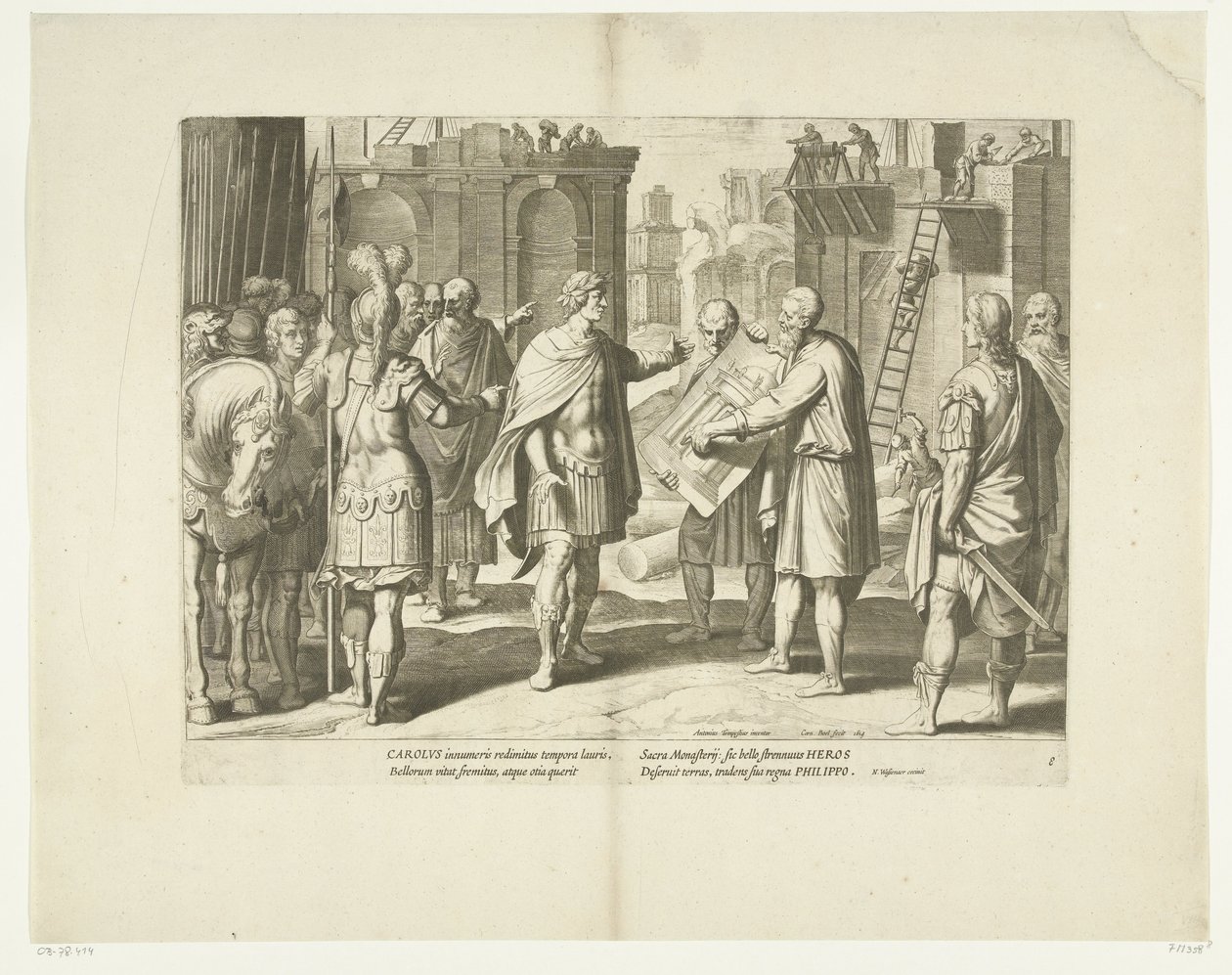Karel V laat een klooster bouwen，1555 年，第 8 号
卡雷尔五世的生活场景（系列标题）
La vie de l