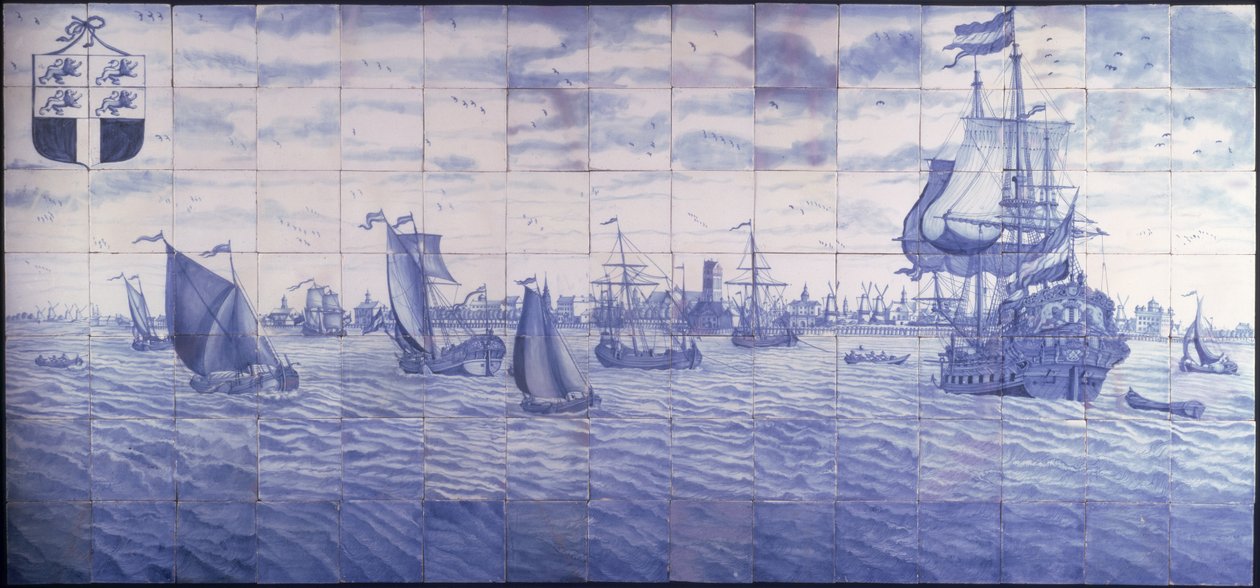鹿特丹港口的全景，c.1700（陶瓷） 作者 Cornelis Boumeester