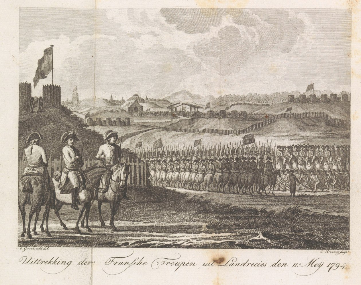法国军队离开兰德雷西，1794 年
1794 年 5 月 11 日法军离开兰德雷西（标题见实物） 作者 科尼利斯·布劳威尔