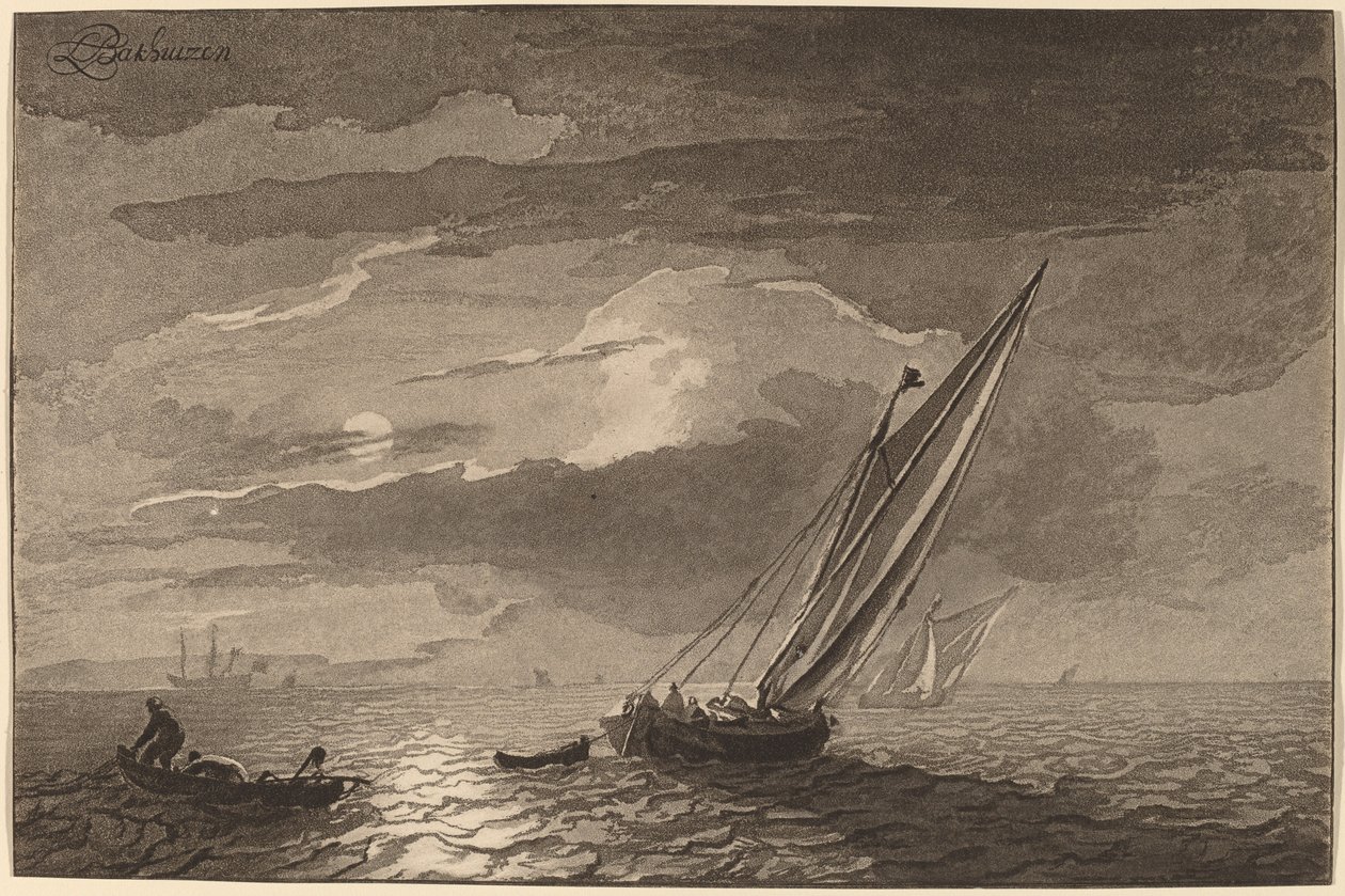 满月海景》，1779年，1781年出版。 作者 科尼利斯·布劳威尔