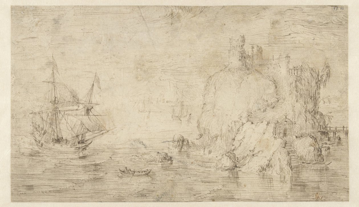 海景与岛屿附近的船只 作者 Cornelis Claesz van Wieringen（归属于）