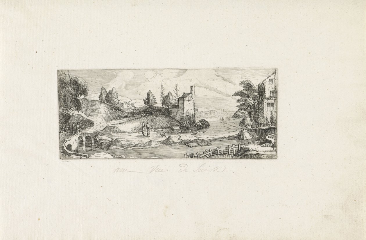 河上风景与桥上的两位女士
风景（系列名称） 作者 Cornelis Claesz van Wieringen (可能)