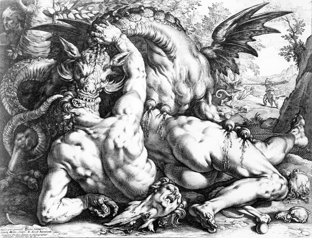 龙吞噬了卡德摩斯的同伴，由Hendrik Goltzius雕刻，1588年 作者 Cornelis Cornelisz van Haarlem
