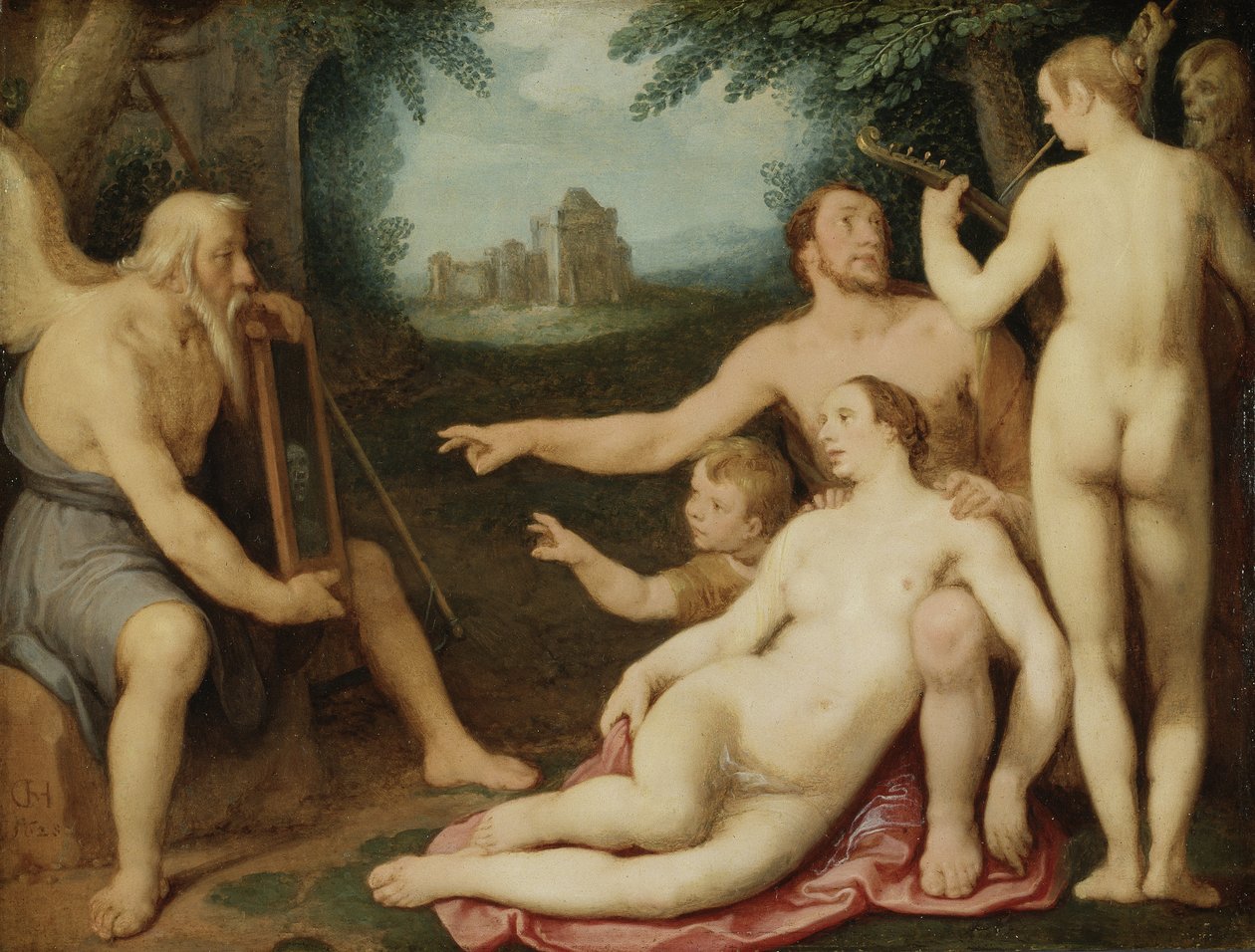 时光之镜，1628年（铜上油） 作者 Cornelis Cornelisz van Haarlem