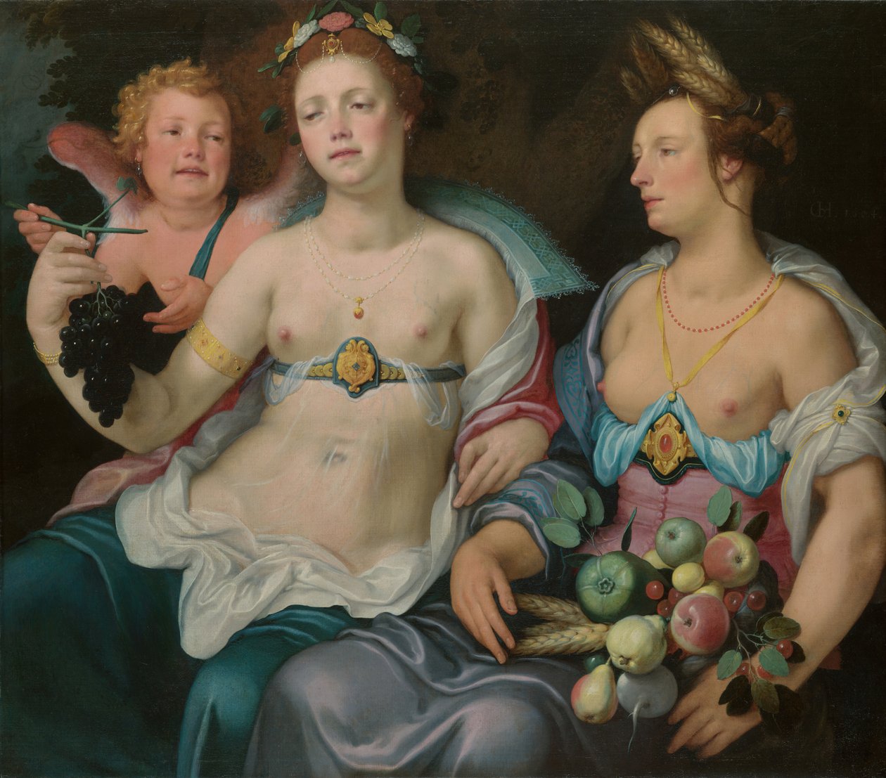 维纳斯、丘比特和瑟雷斯，1604年。 作者 Cornelis Cornelisz van Haarlem