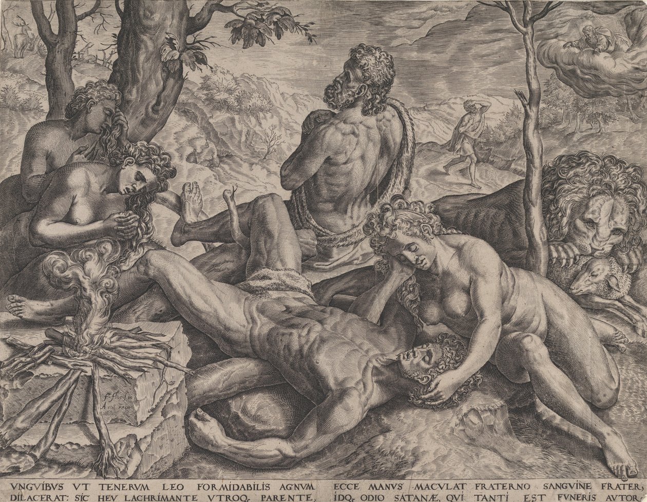 亚当和夏娃哀叹亚伯的死亡，1564年。 作者 科尼利斯·科尔特（Cornelis Cort）