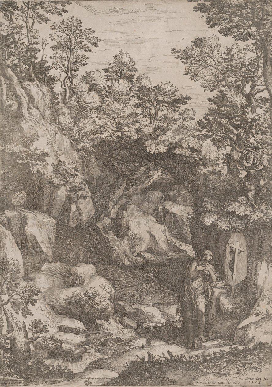 抹大拉的玛丽在旷野中忏悔，1573年。 作者 科尼利斯·科尔特（Cornelis Cort）