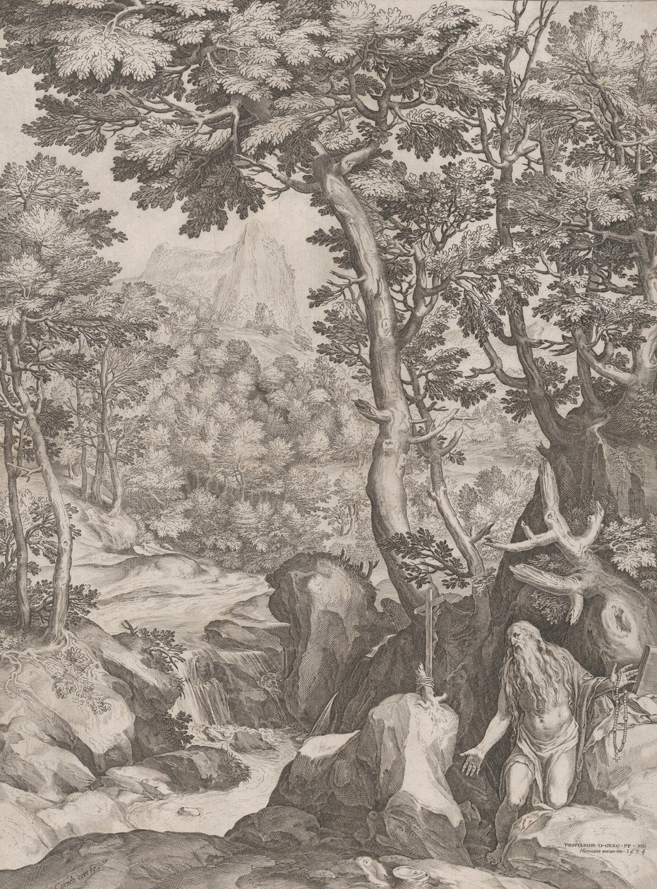 荒野中的圣奥努弗里乌斯，1574年。 作者 科尼利斯·科尔特（Cornelis Cort）