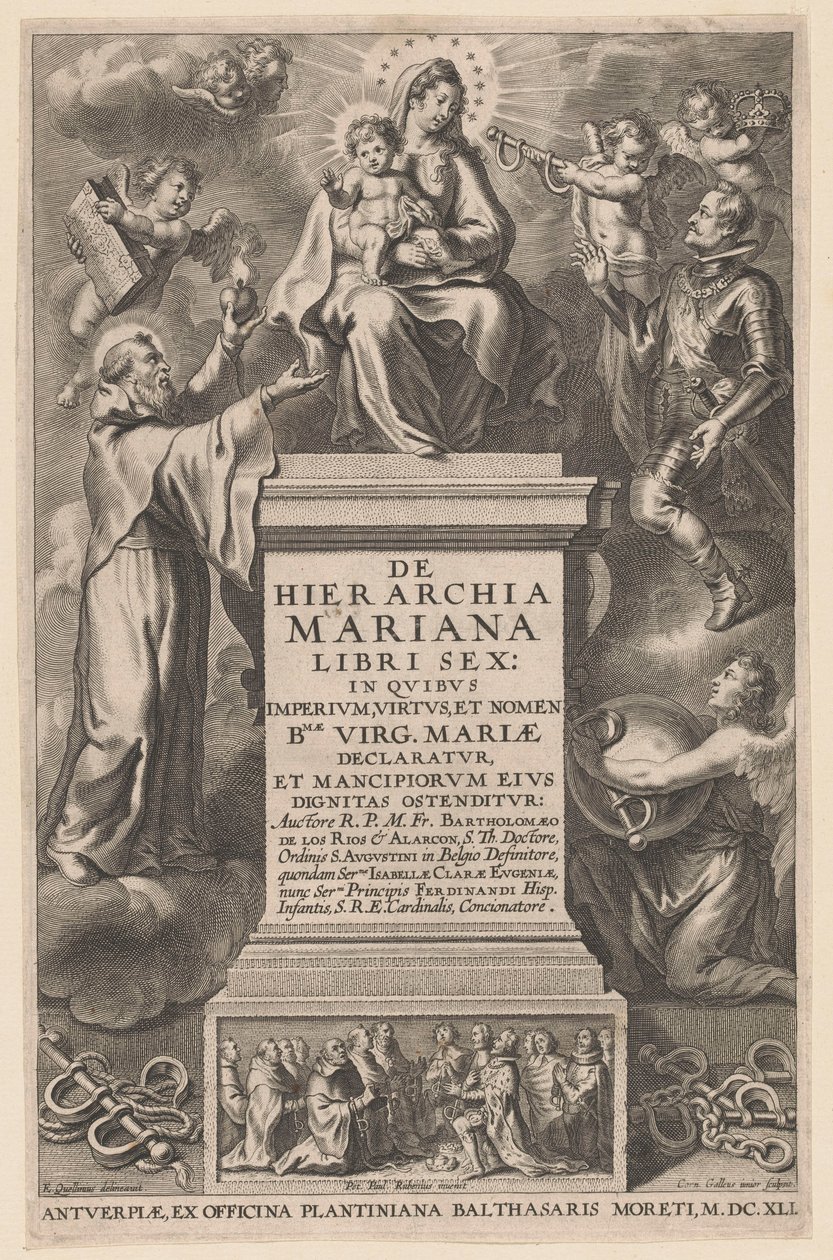 圣母玛利亚与圣婴
扉页：B. de los Rios，《De hierarchia Mariana libri sex》，安特卫普：1641 作者 科内利斯·加勒 (II)