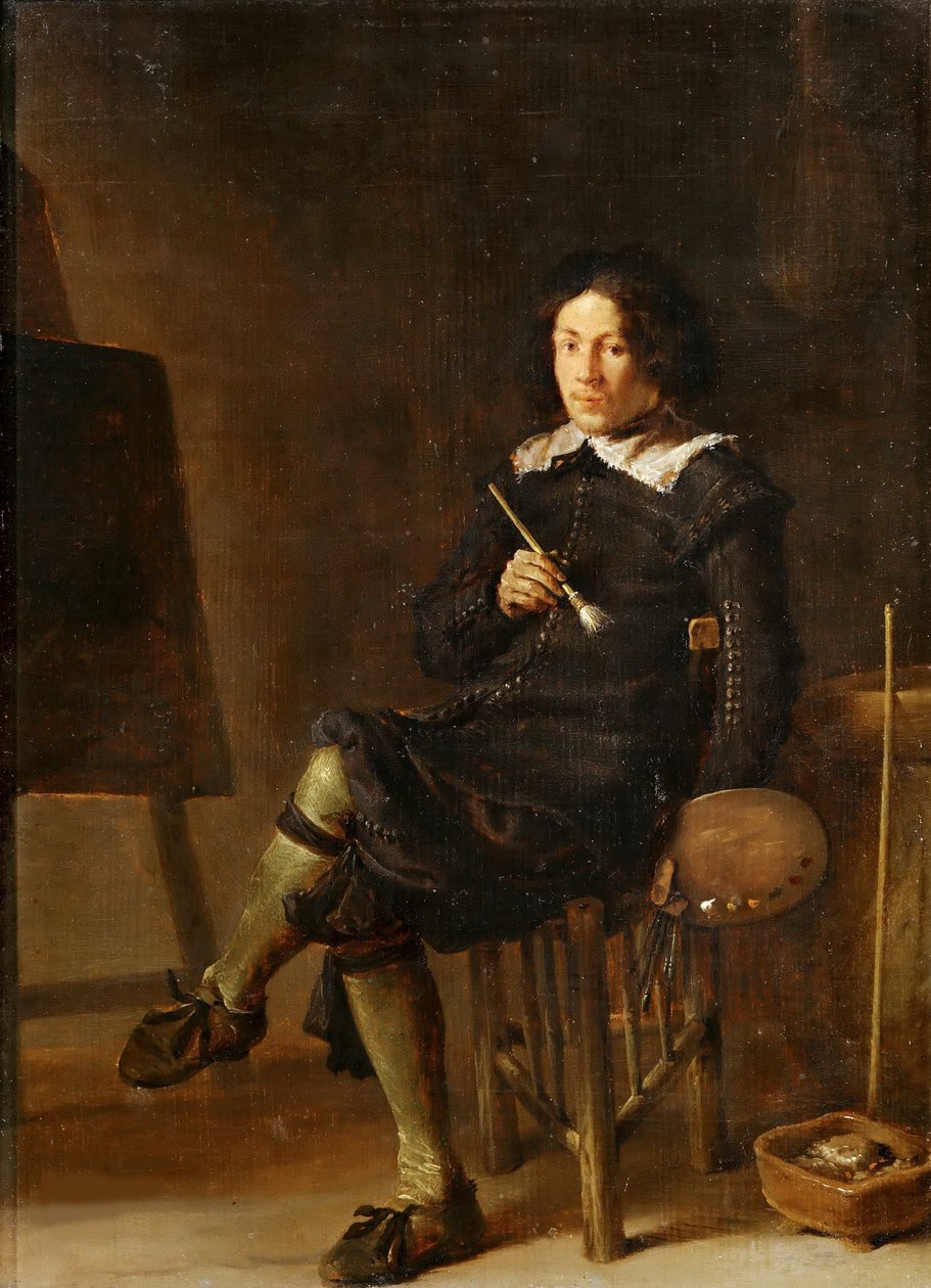 带画架的自画像，1629年。 作者 科内利斯·赫尔曼斯萨夫特利文