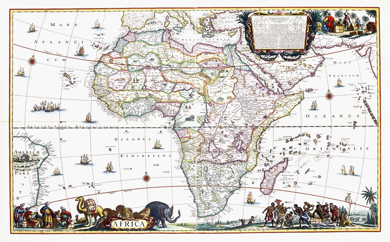 非洲地图，约 1696 年（手绘版画） 作者 科内利斯三世丹克特