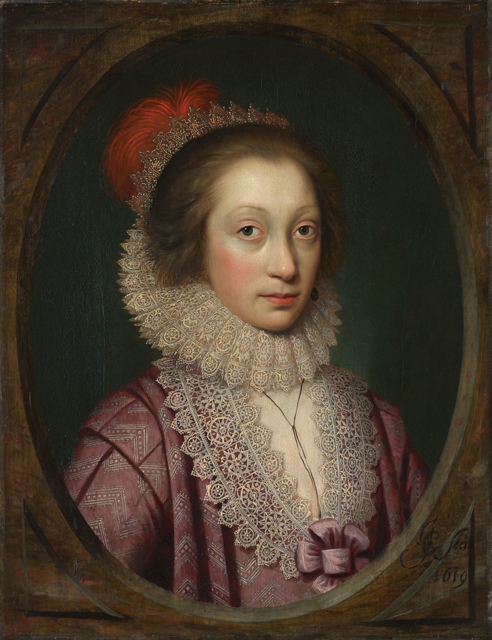 女性肖像，可能是伊丽莎白-布斯比 作者 Cornelis Jonson（称为 Jonson van Ceulen）
