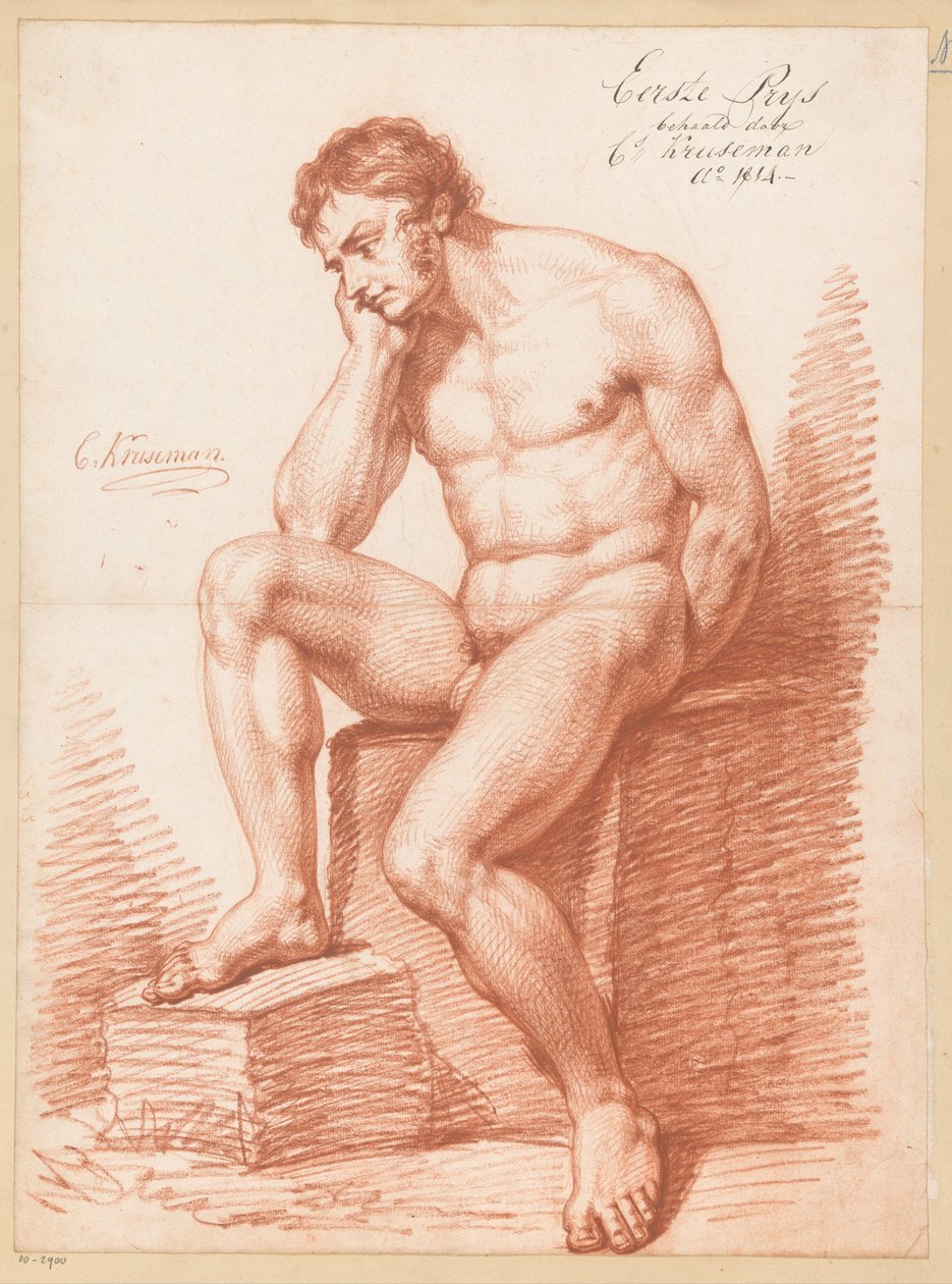 男性裸体坐像，从正面看（1814 年一等奖） 作者 科尼利斯·克鲁塞曼（Cornelis Kruseman）
