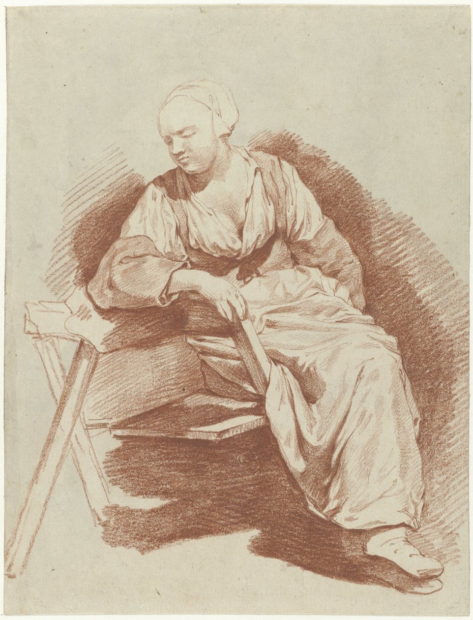 靠在右臂上的坐姿女子研究 作者 Cornelis Pietersz。贝加