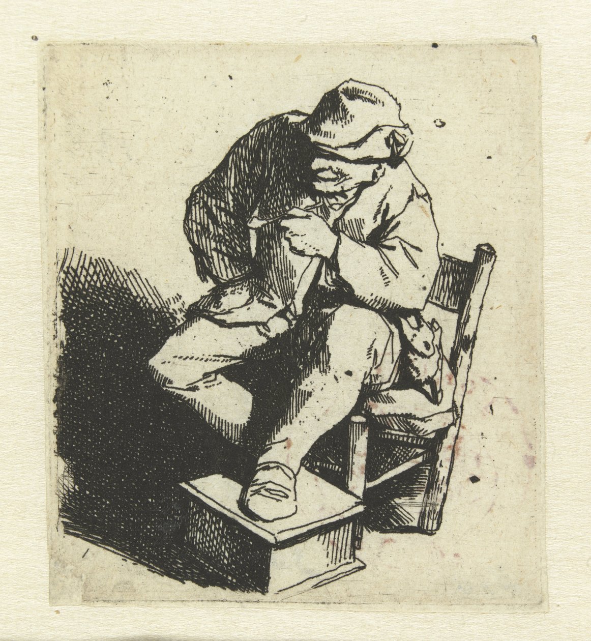 左手拿烟斗的农民坐姿 作者 Cornelis Pietersz。贝加