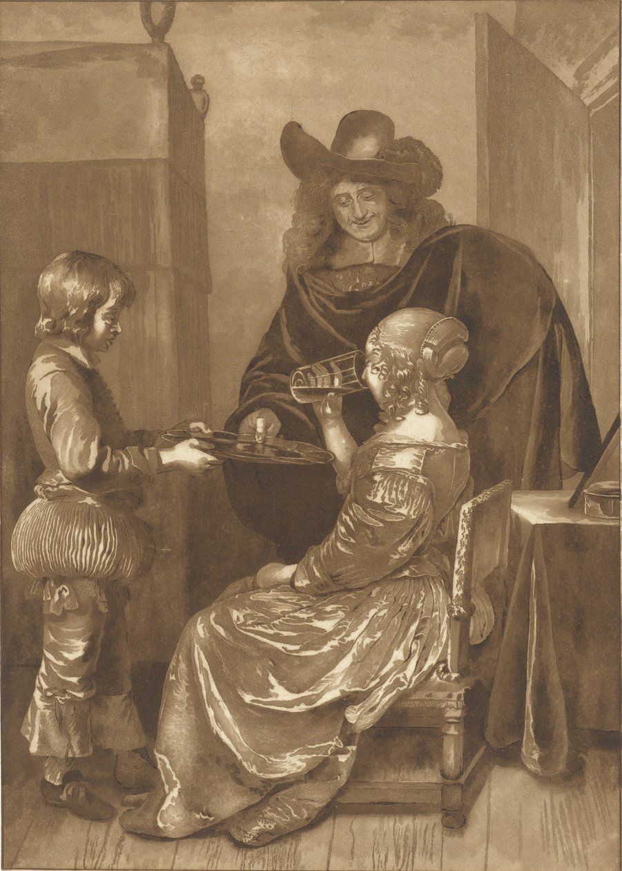 绅士和女士与页面 作者 Cornelis Ploos van Amstel（艺术家签名）
