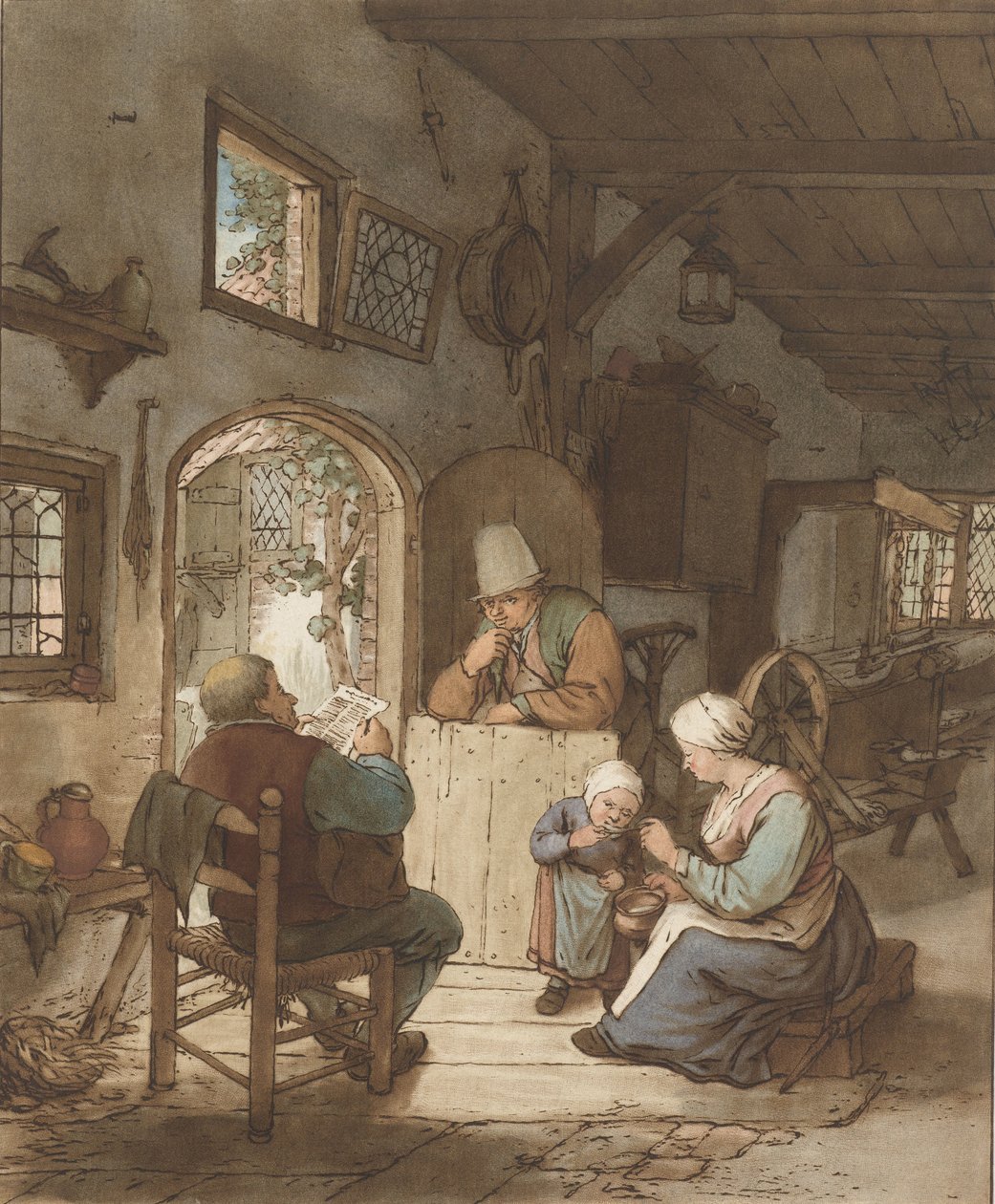 室内报纸阅读器 作者 Cornelis Ploos van Amstel（艺术家签名）