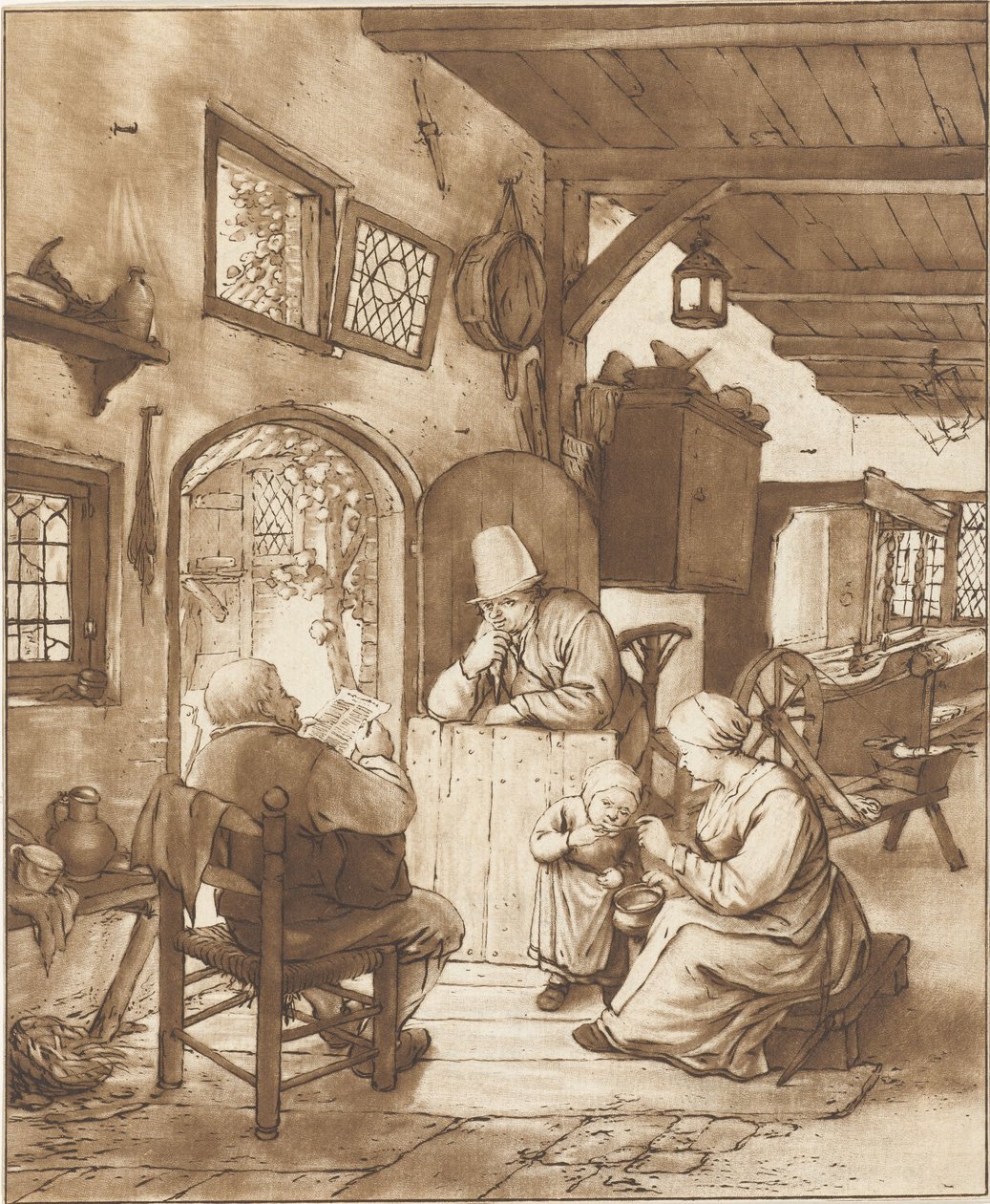 室内报纸阅读器 作者 Cornelis Ploos van Amstel（艺术家签名）