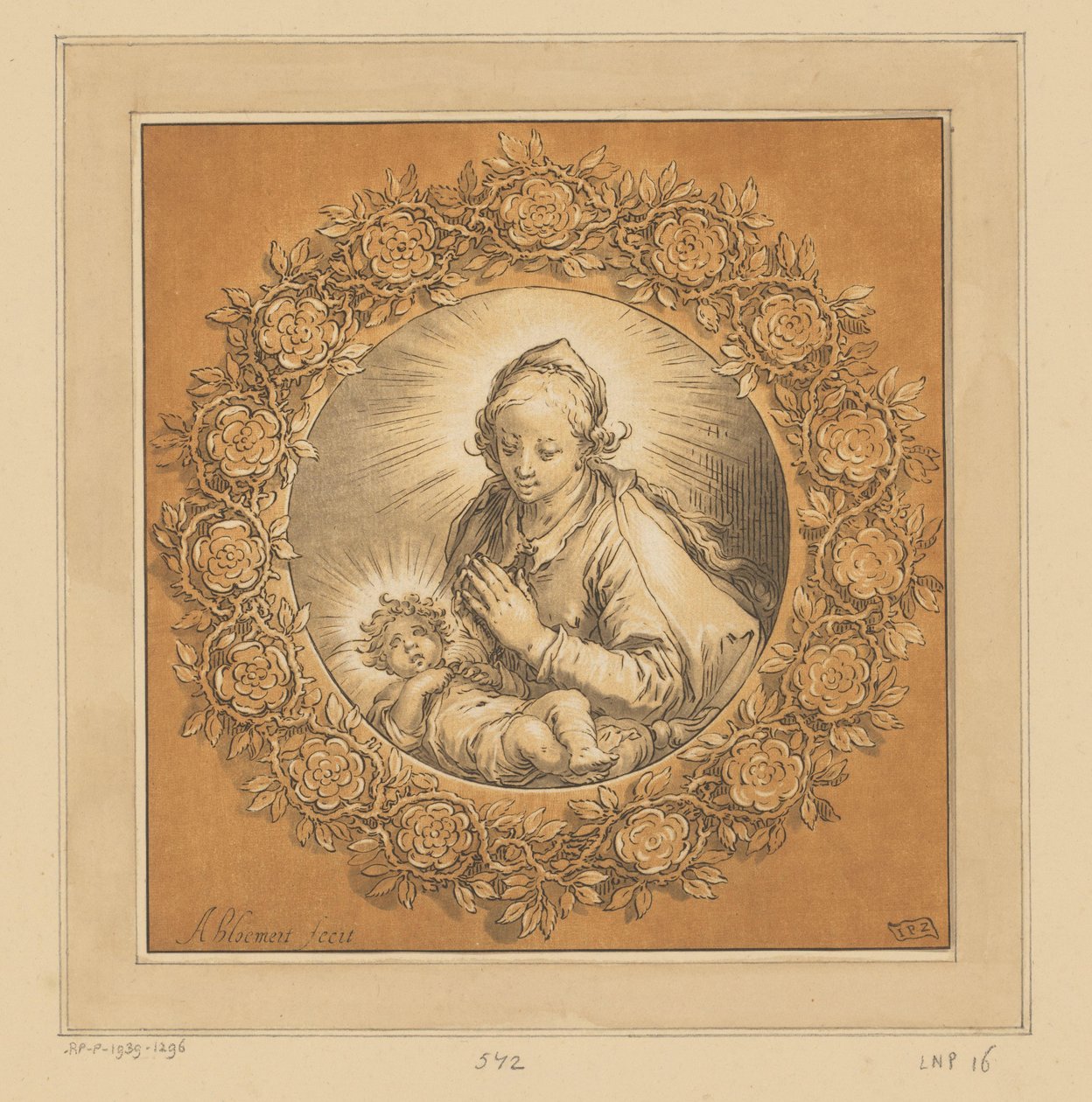 玛利亚与圣婴 作者 Cornelis Ploos van Amstel（艺术家签名）