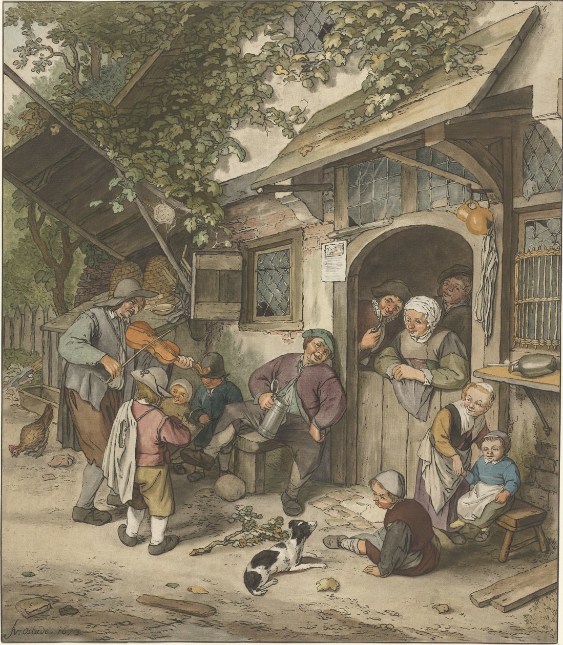 客栈前的提琴手 作者 Cornelis Ploos van Amstel（艺术家签名）