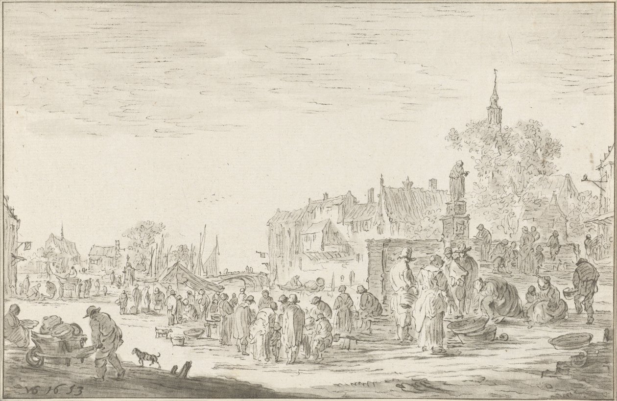 鱼市场 作者 Cornelis Ploos van Amstel（艺术家签名）