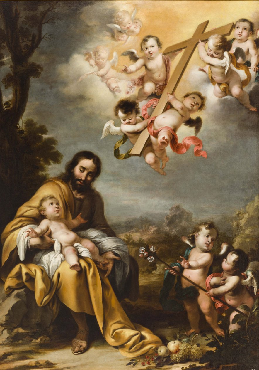 圣约瑟夫和圣十字前的基督孩子，约1670年。 作者 Cornelis Schut the Younger