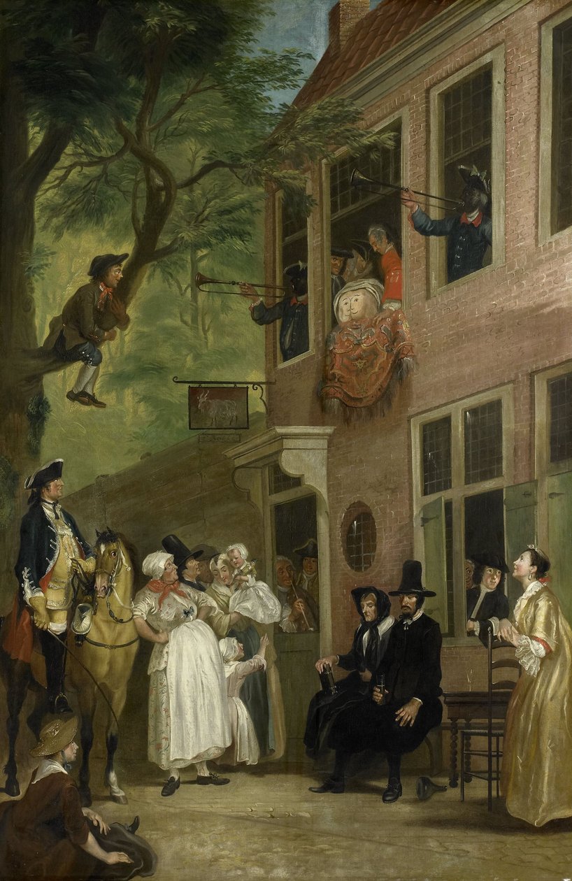 被误导：Rascals大使将自己从Haarlemmerhout的“t Bokki Tavern”窗口露出来，c.1739 作者 Cornelis Troost