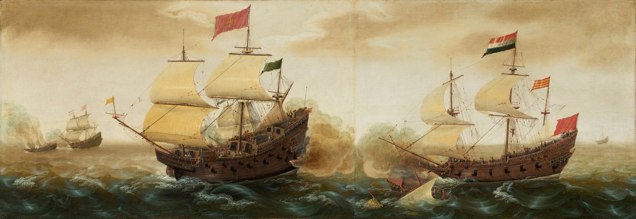 荷兰和西班牙战舰之间的海军交锋，约1618-1620。 作者 科尼利斯·弗贝克