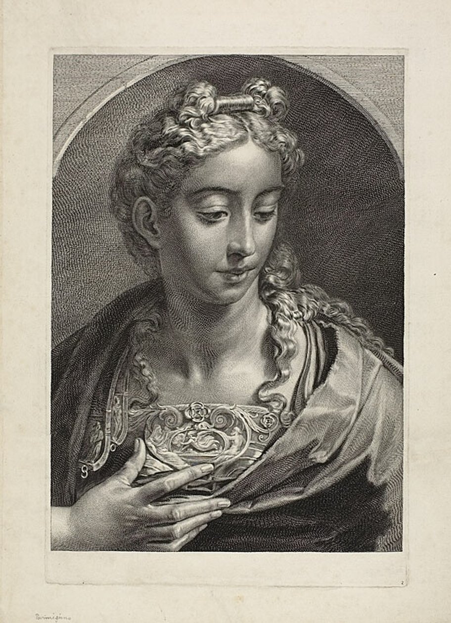 雅典娜》，选自 Cabinet Reynst; Variarum imaginum a celeberrimis artificibus pictarum Caelaturae（《雷恩斯特内阁：著名艺术家绘制的各种图像的雕刻》）。 作者 科尼利斯·维舍
