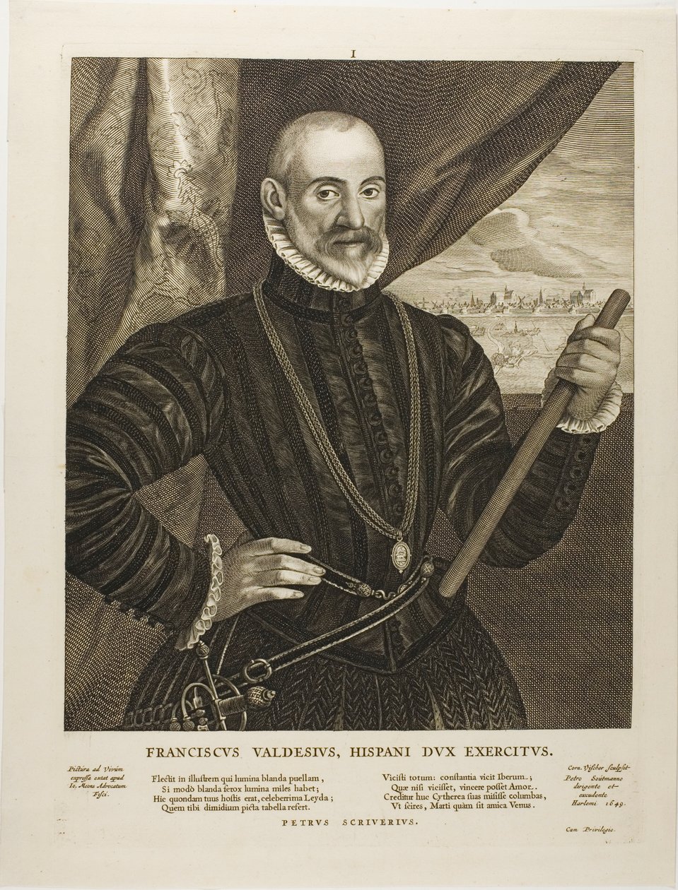 西班牙指挥官弗朗西斯科-巴尔德斯（Francisco Valdes），图版 1，选自《人物四重奏》（Quatuor Personae）。 作者 科尼利斯·维舍