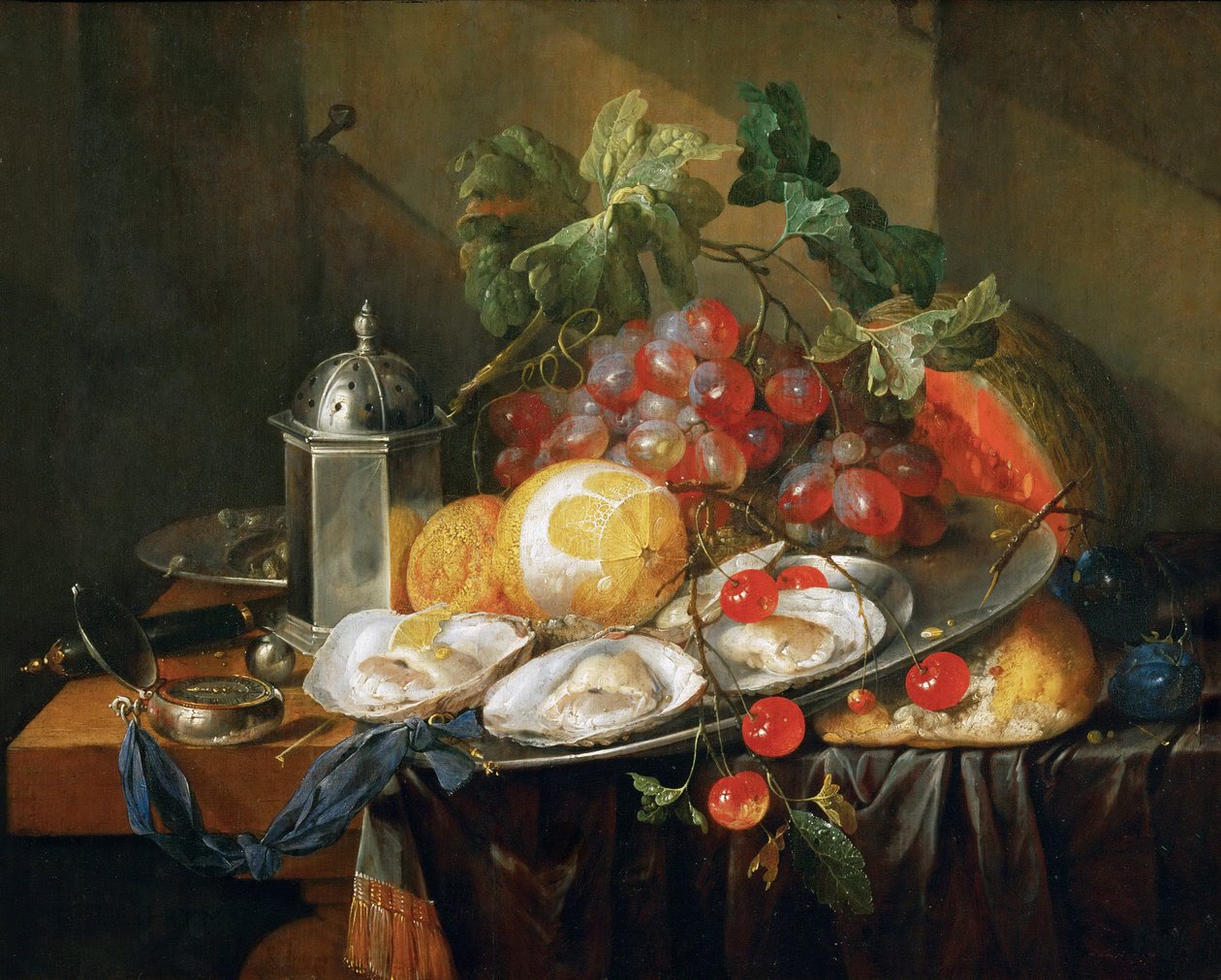 Nature morte de petit dejeuner - 早餐静物，由Heem, Cornelis, de（1631-1695）创作。木板上的油彩 作者 科内利斯·德·希姆