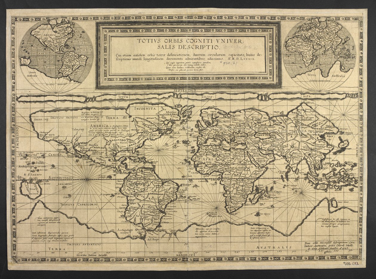 世界地图，Totius Orbis cognier universalis descriptio 作者 Cornelis de Jode