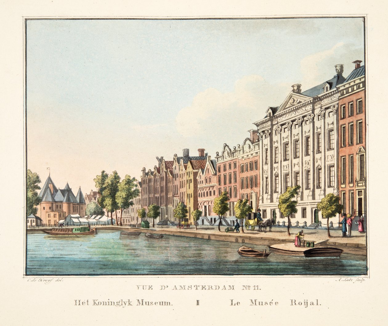 Vue d&39;Amsterdam No.11。 Koninglyk博物馆。 LeMuséeRoijal，1825年（手工彩色雕刻） 作者 科尼利斯·德克鲁伊夫