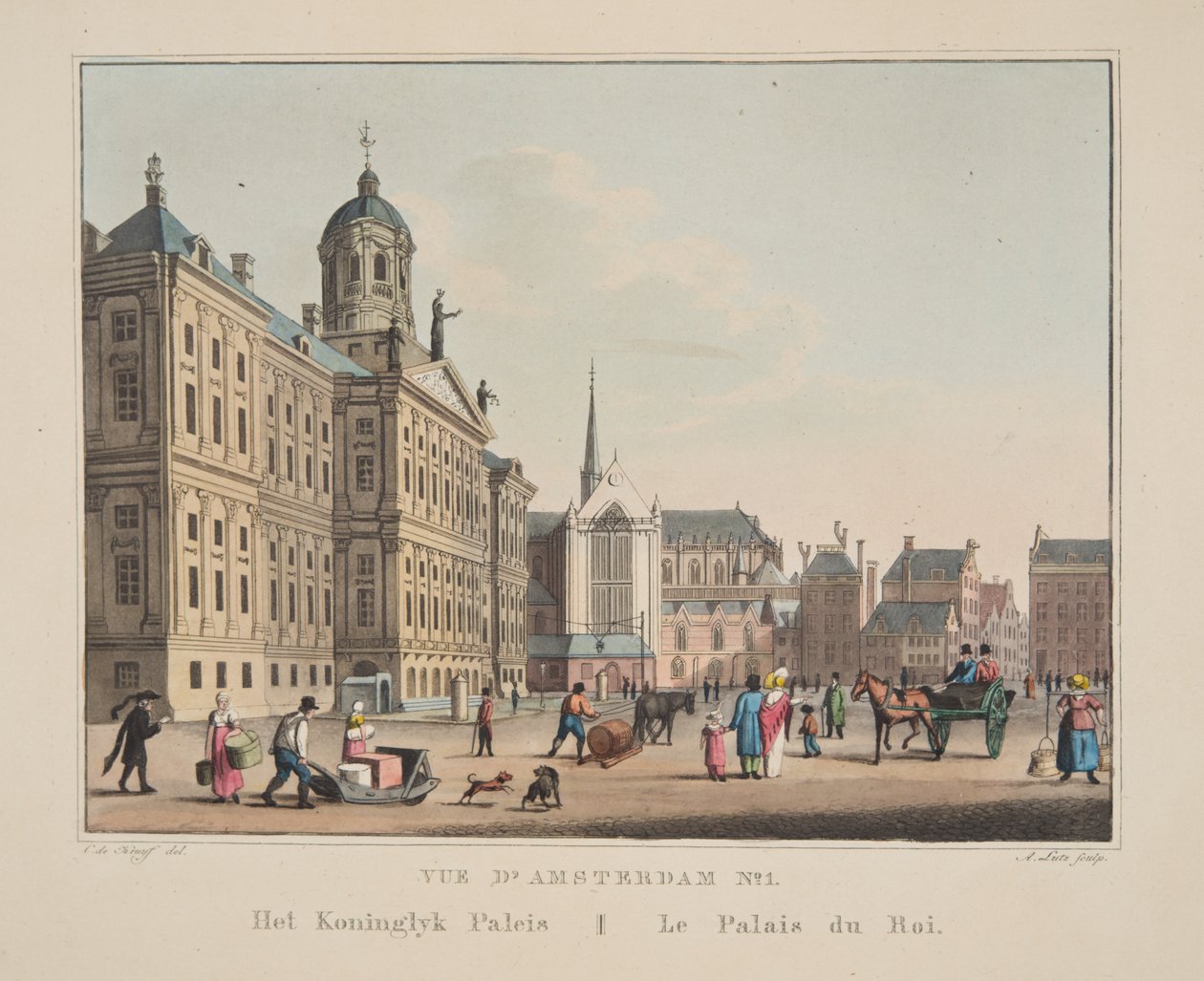 Vue d&39;Amsterdam No.1。 Koninglyk宫。 Le Palais du Roi，1825年（手工彩色雕刻） 作者 科尼利斯·德克鲁伊夫