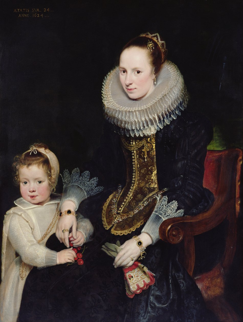 一位女士和她的女儿的肖像（面板上的油） 作者 Cornelis de Vos