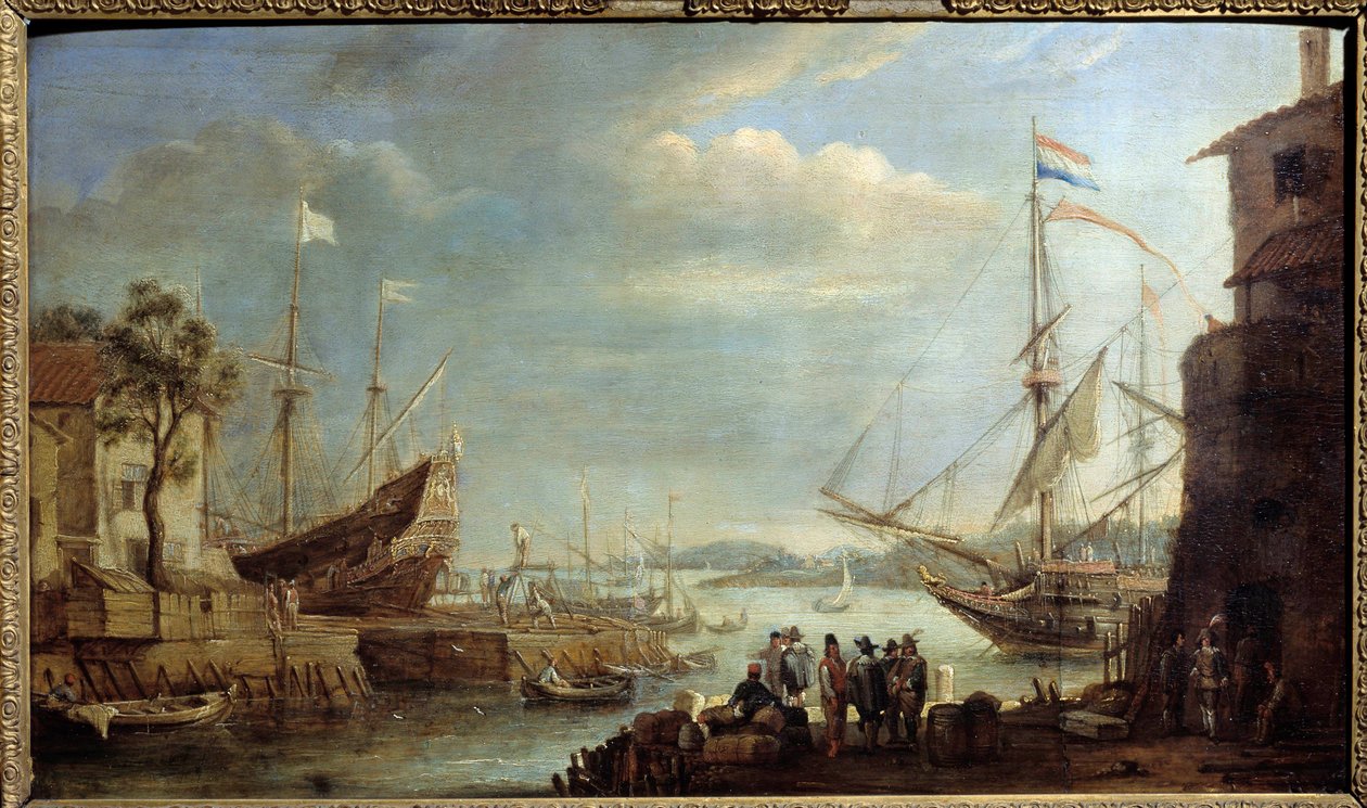17世纪的海港 科内利斯-德-瓦兹（1592-1667）的画作 17世纪 马恩河畔的沙隆，美术博物馆 作者 科内利斯·德·瓦尔