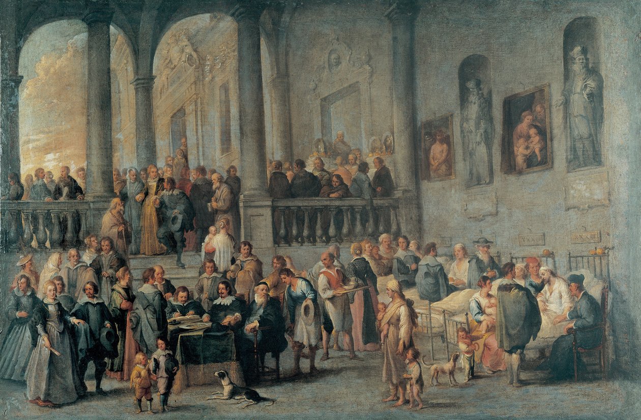 探病 par Wael, Cornelis, de (1592-1667)。布面油画，尺寸：99x152，约 1640 年，热那亚新大道博物馆 作者 科内利斯·德·瓦尔