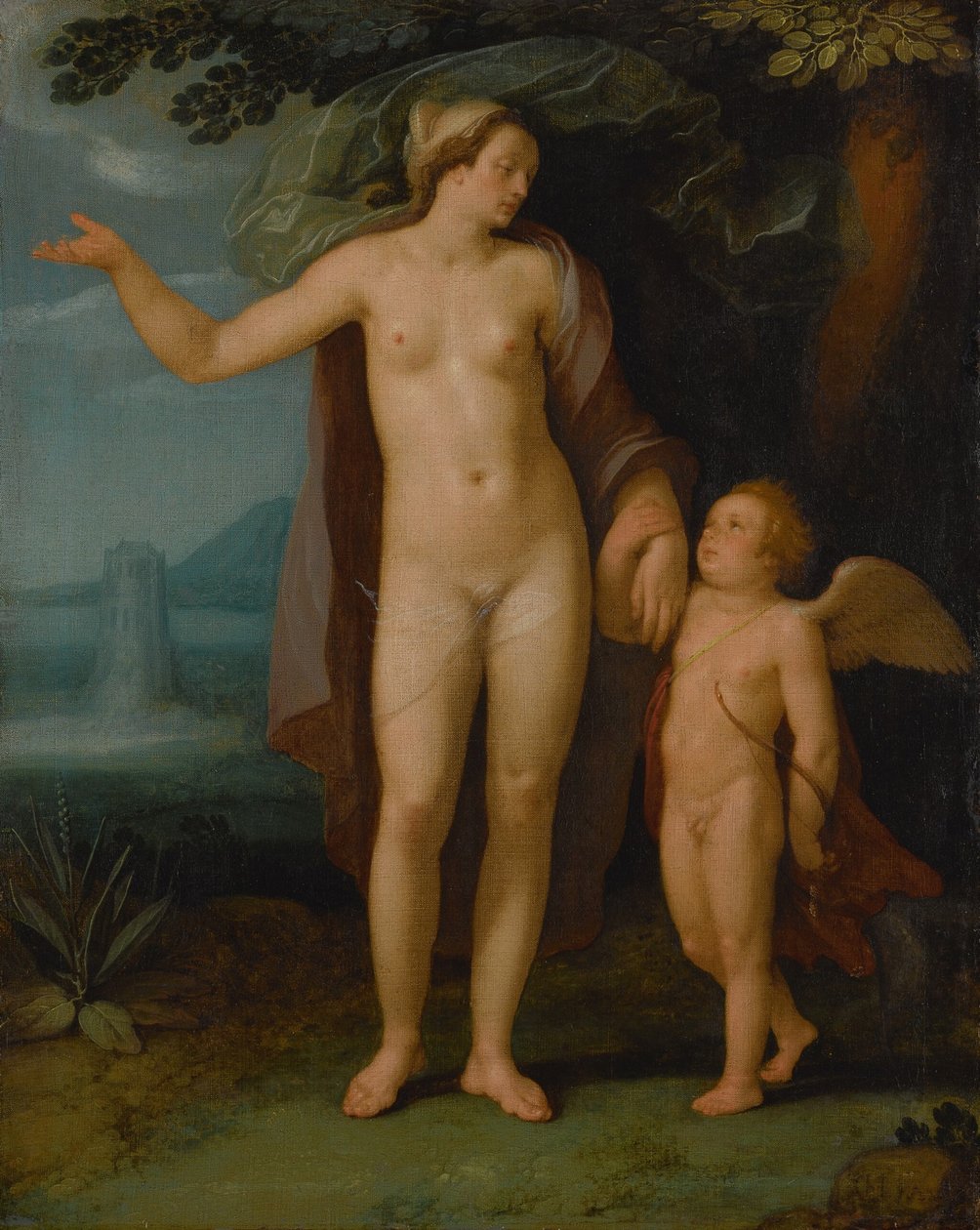 荷兰语：Venus en Cupido 景观中的维纳斯和丘比特 作者 科尼利斯·范·哈勒姆