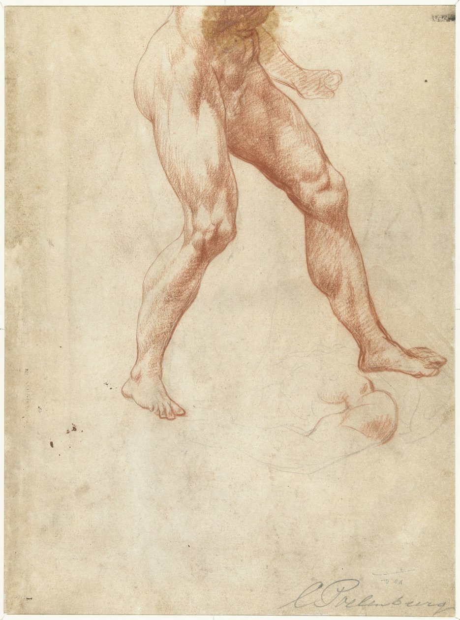 行走的男性裸体下半身研究 作者 Cornelis van Poelenburch