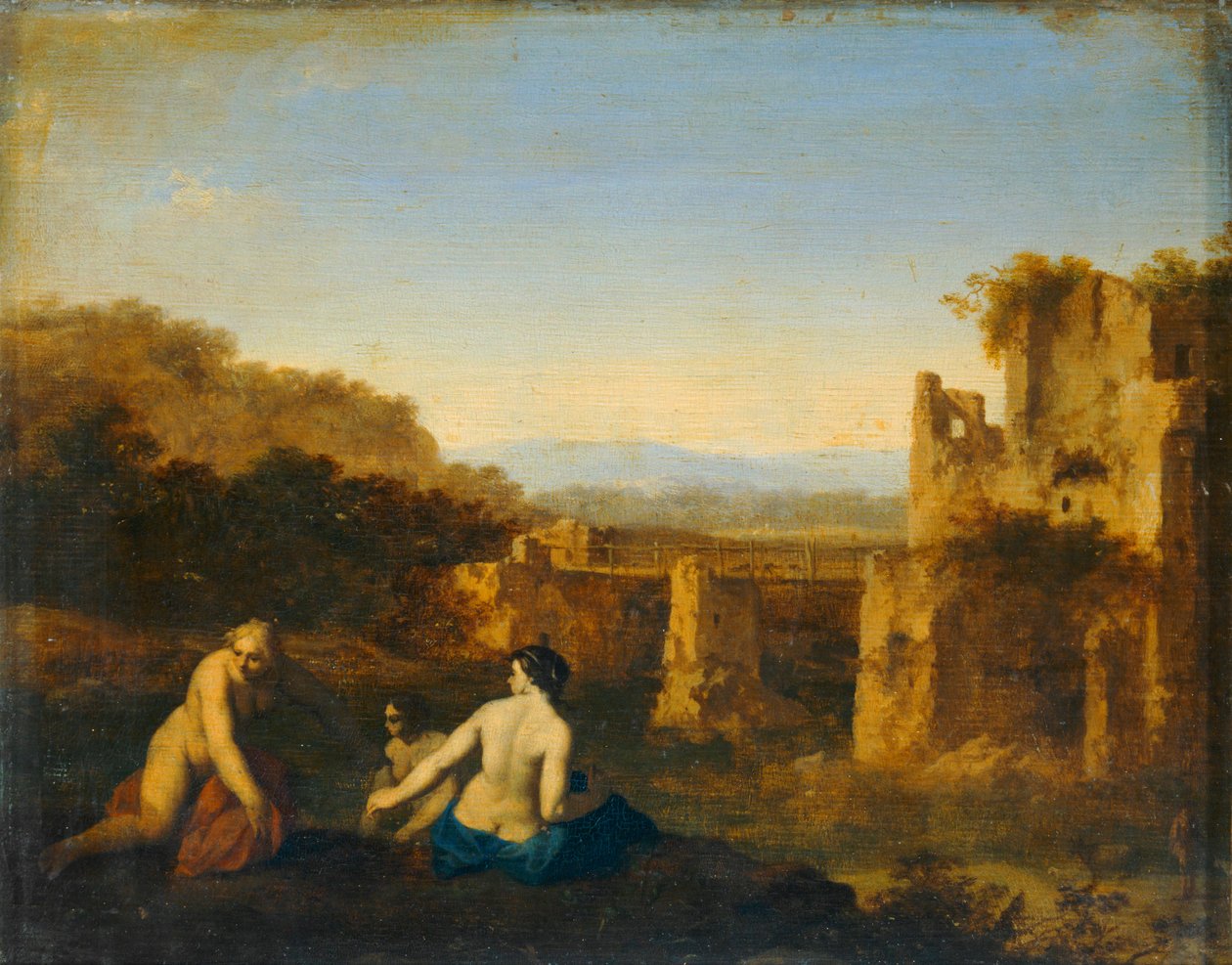 在古遗址附近游泳 作者 Cornelis van Poelenburgh或Poelenburch