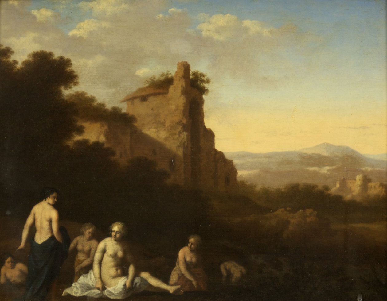 若虫沐浴（面板上的油） 作者 Cornelis van Poelenburgh或Poelenburch