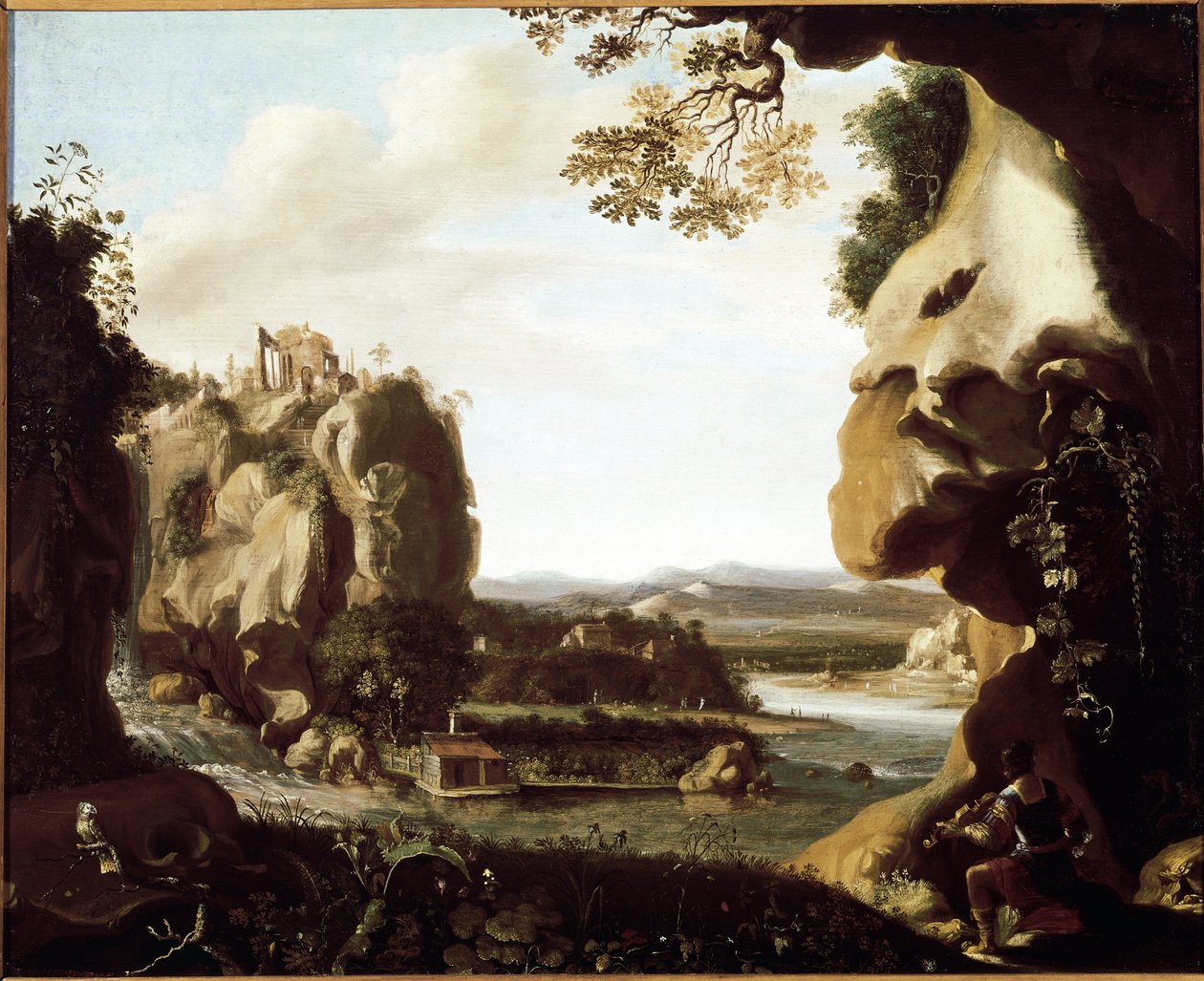 Orphee在地狱门口拉小提琴（绘画 作者 Cornelis van Poelenburgh或Poelenburch