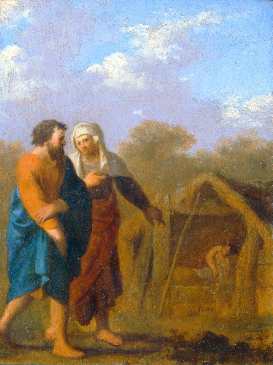 撒拉请求亚伯拉罕娶夏甲为第二任妻子... 作者 Cornelis van Poelenburgh或Poelenburch