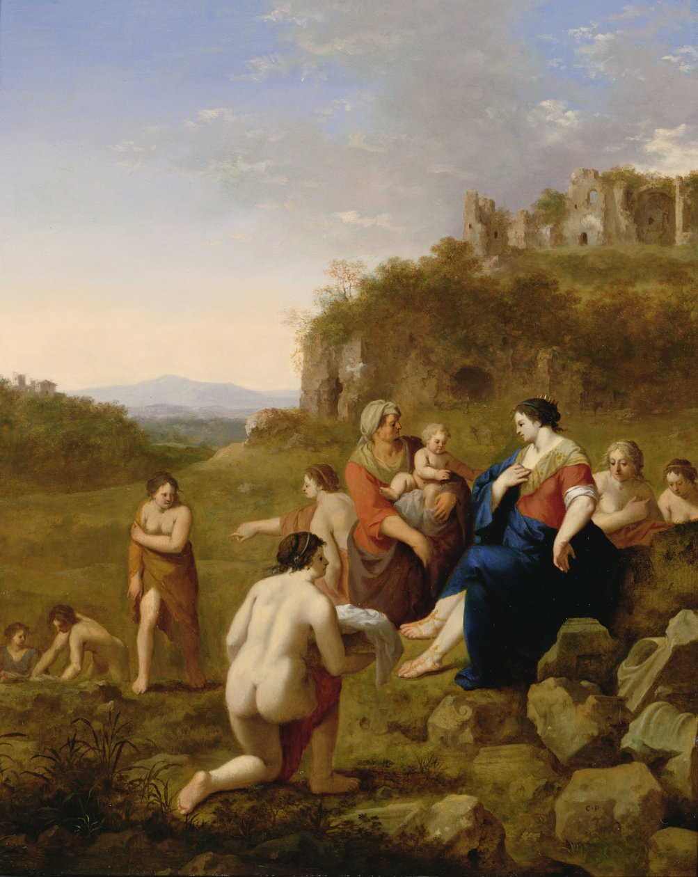 摩西的发现 作者 Cornelis van Poelenburgh或Poelenburch
