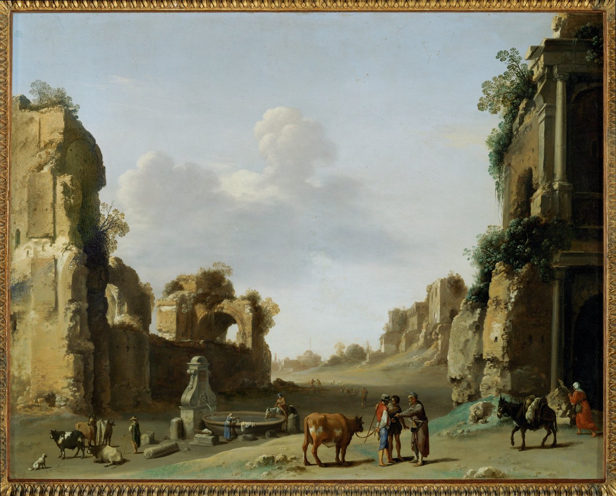 与驴子一起俯瞰瓦奇诺坎坡 作者 Cornelis van Poelenburgh或Poelenburch