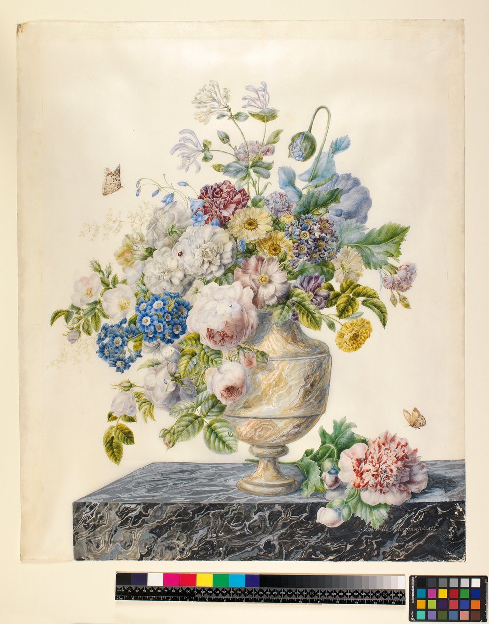 大理石花瓶混合花在大理石架子上，c.1800 作者 Cornelis van Spaendonck