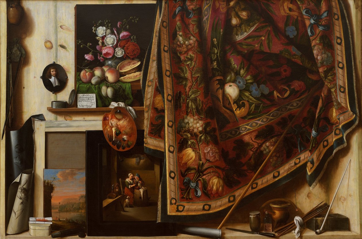 Trompe loeil。艺术家工作室的内阁 作者 Cornelis Norbertus Gijsbrechts