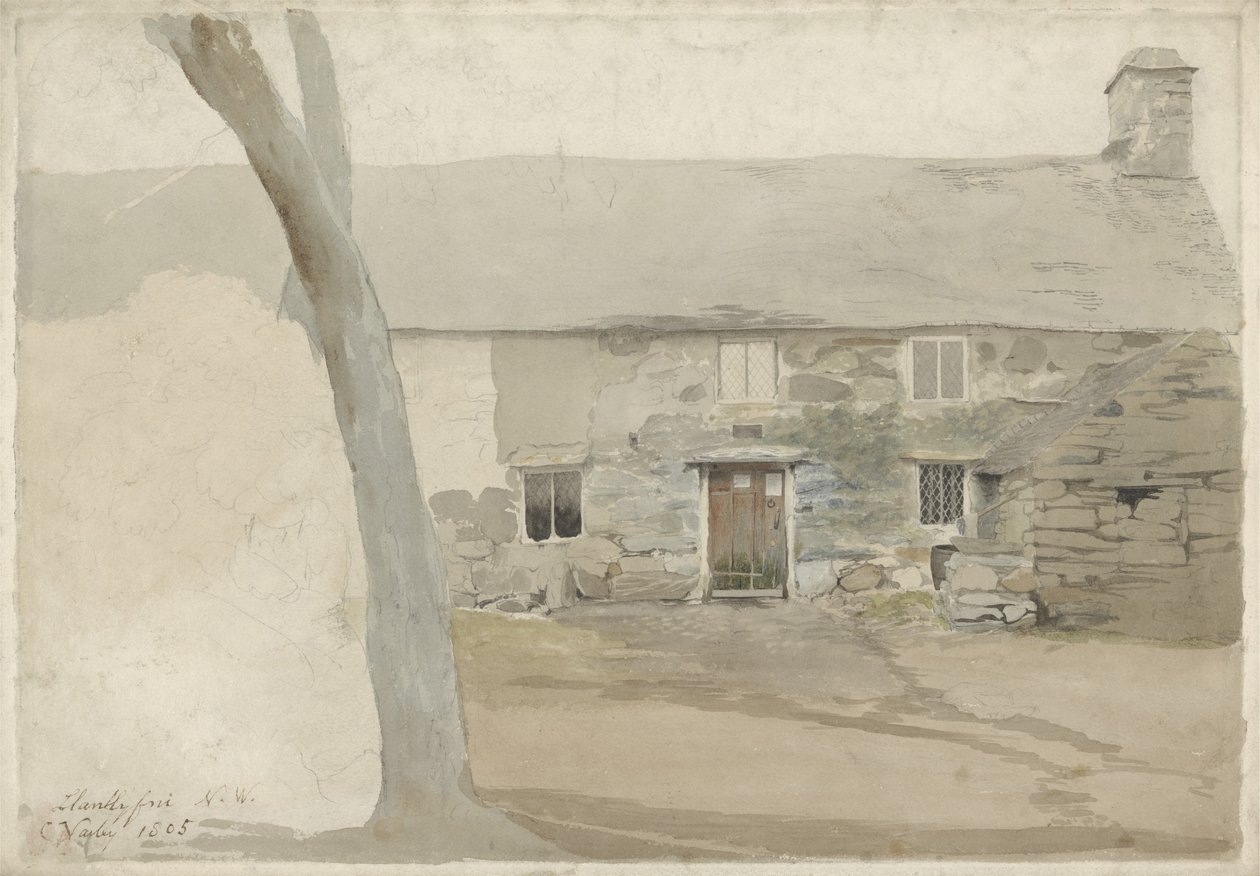 1805年北威尔士Llanllyfni的小屋（纸上石墨） 作者 科尼利厄斯·瓦利