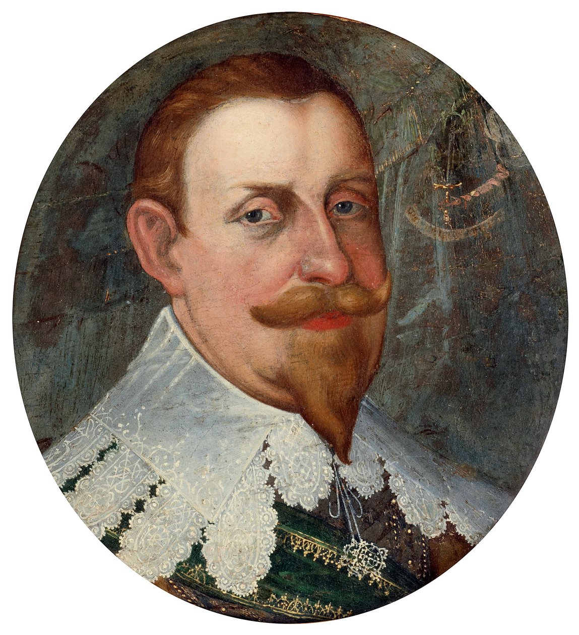 古斯塔夫二世-阿道夫（Gustave II Adolphe，1594-1632 年），人称 "伟大的瑞典国王 "或 "北方雄狮"--科尼利厄斯-阿伦特兹（Cornelius Arendtz，1590-1655 年）绘制，布面油画（26x23.5 厘米） 作者 科尼利厄斯·阿伦兹（Cornelius Arendtz）